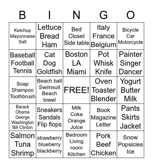 Category Bingo Card