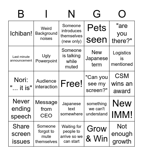 Half year party Bingo Card