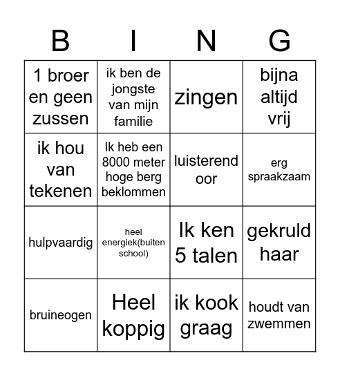 Iets over mij Bingo Card