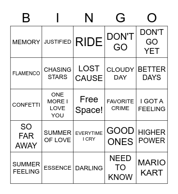 Hot New Hits Music Bingo Card
