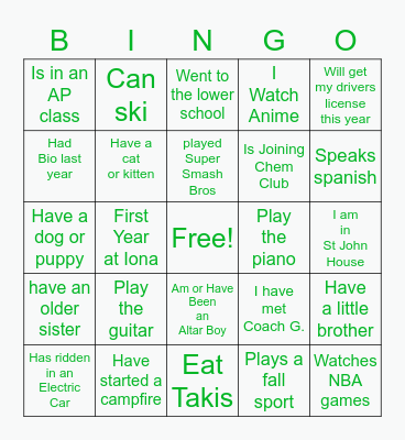Name: Bingo Card