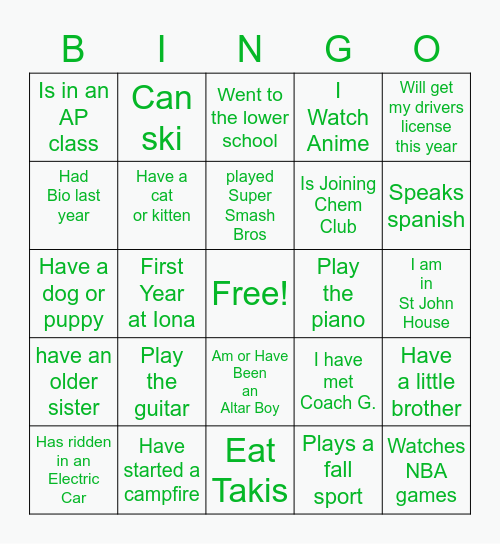 Name: Bingo Card