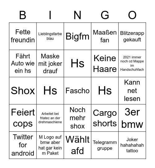 Punisher Logo tattoo schmock Bingo Card