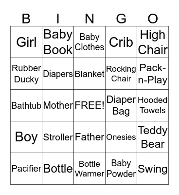 Baby Shower Bingo Card