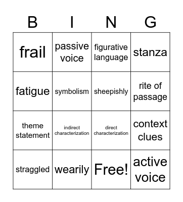 Vocab Review Bingo Card