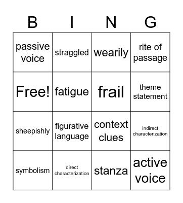 Vocab Bingo Card