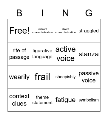 Vocab Bingo Card