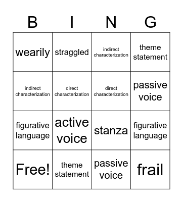 Vocab Bingo Card