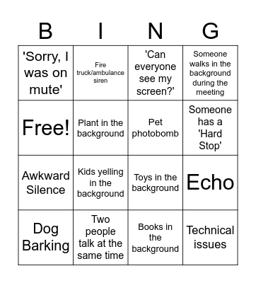 PT Informal Meeting Bingo Card