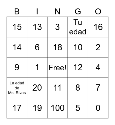 Addition 1-20! Bingo Card