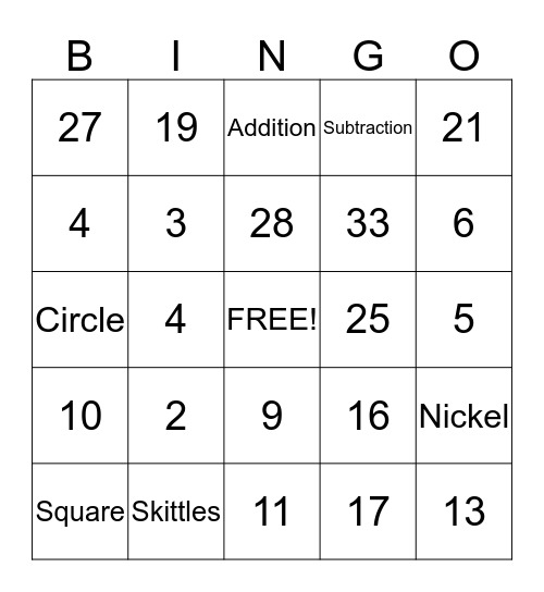 Math Bingo!  Bingo Card