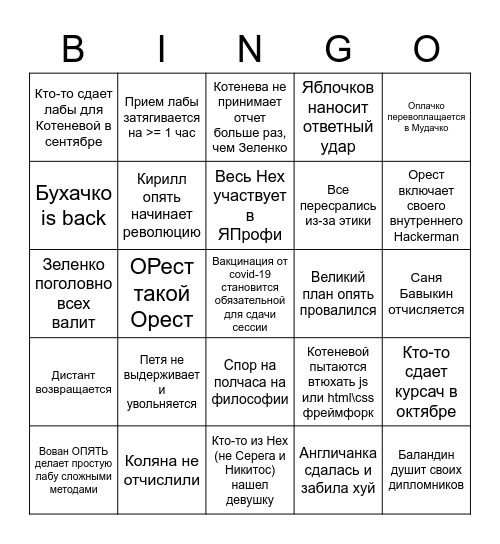 HEXAGON BINGO Card