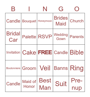 Hydee's Bridal Shower Bingo Card