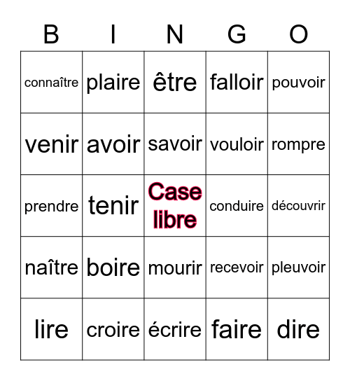 Les participes passés Bingo Card