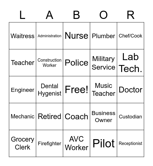 Labor Day Bingo Card