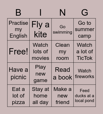 My summer Bingo Card