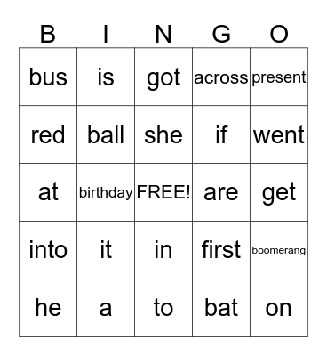 Sight Words BINGO! Bingo Card