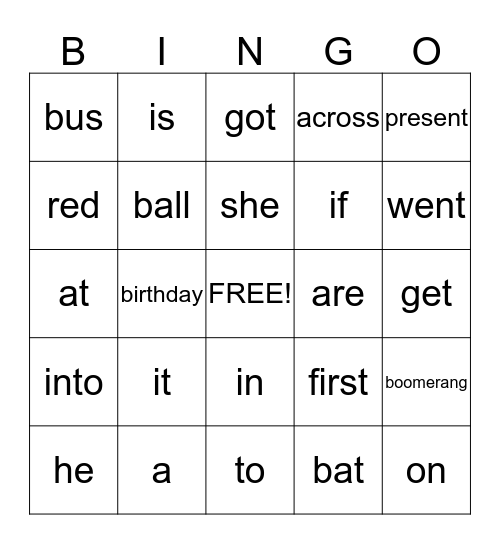 Sight Words BINGO! Bingo Card