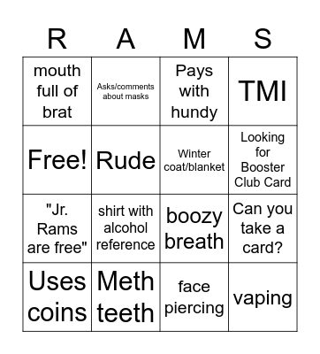 RAMS vs. Plattsmouth Bingo Card
