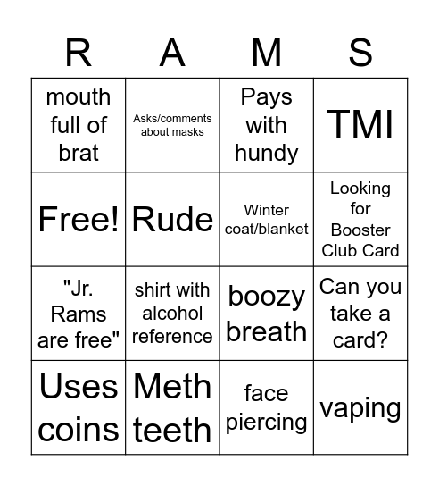 RAMS vs. Plattsmouth Bingo Card