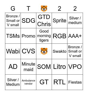 GT BP 2022 Bingo Card