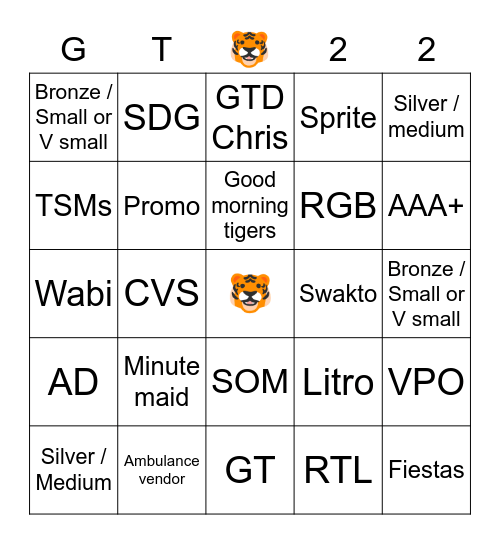 GT BP 2022 Bingo Card