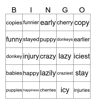 y changes to i Bingo Card
