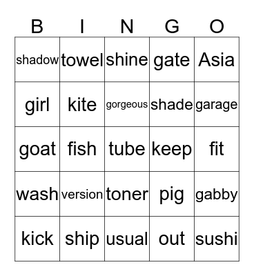 consonant sounds Bingo Card