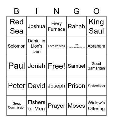 Sunday, September 5th Bingo Card