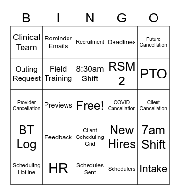 Scheduling Bingo Card