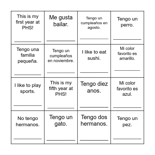 Untitled Bingo Card