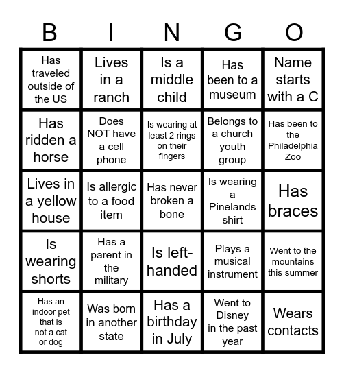 WELCOME! Bingo Card