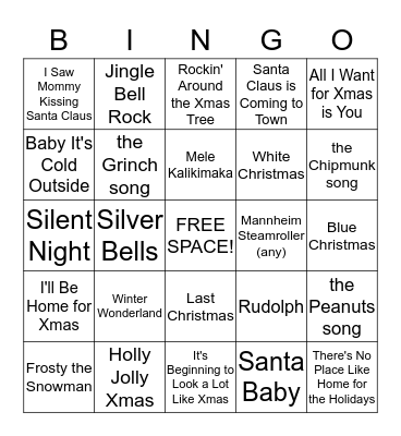 xmas song bingo Card