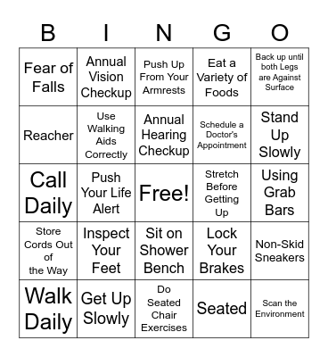 FALL PREVENTION BINGO Card