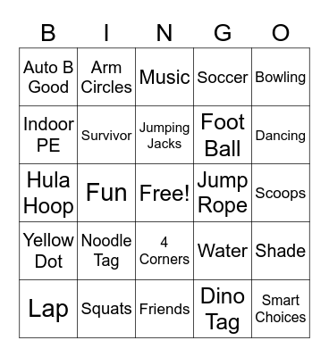 PE Bingo Card