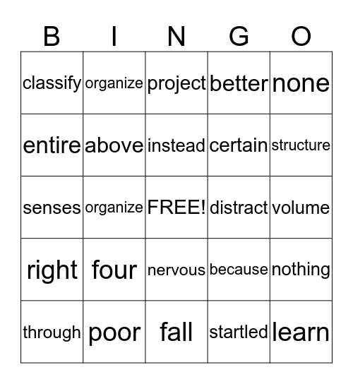 Unit 5 Bingo Card