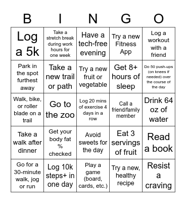 Vibrant Living's Fall into Healthy Habits Bingo Card