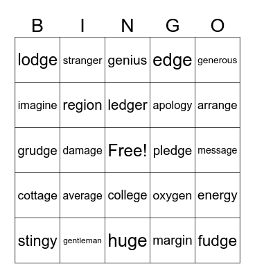 Unit - 28 Bingo Card