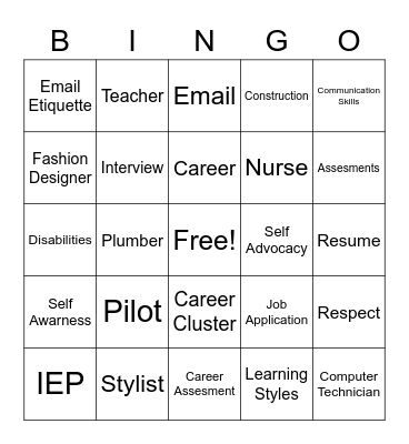 Career Planning Bingo Card