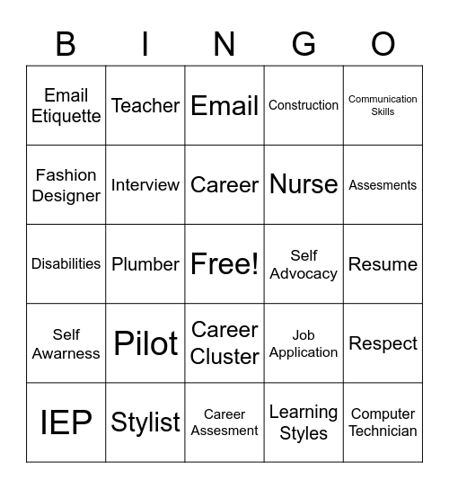 Career Planning Bingo Card