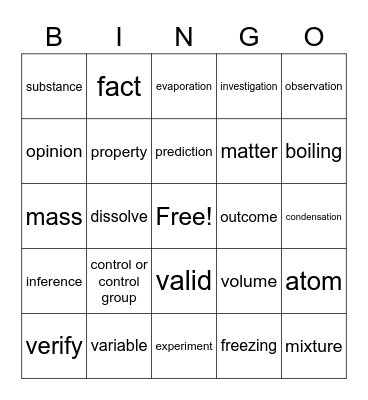 First 4 weeks of Vocabulary Bingo Card