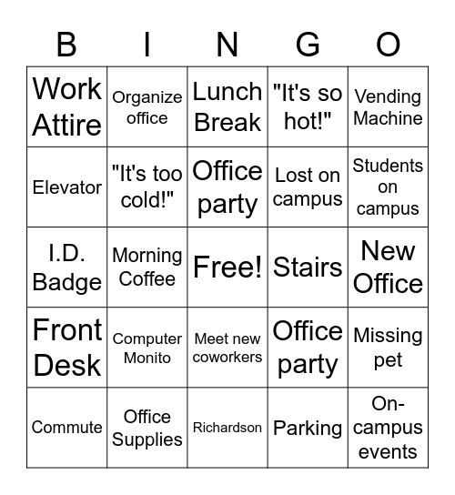 Back to Campus! Bingo Card