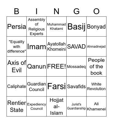 Iran Bingo Card