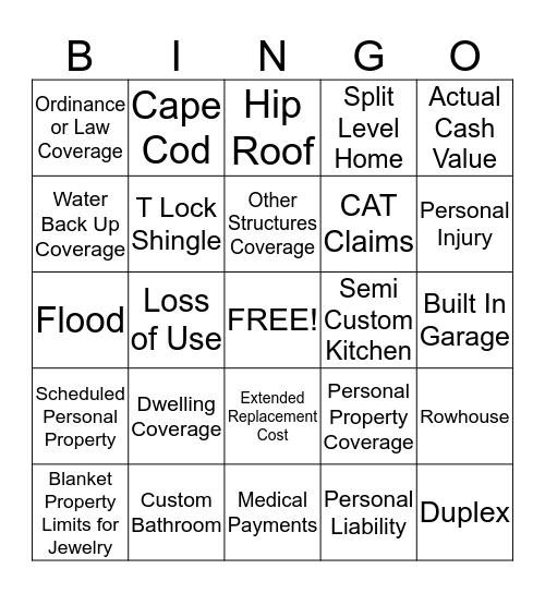 Home Insurance Bingo  Bingo Card