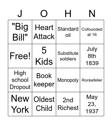 John D Rockefeller Bingo Card