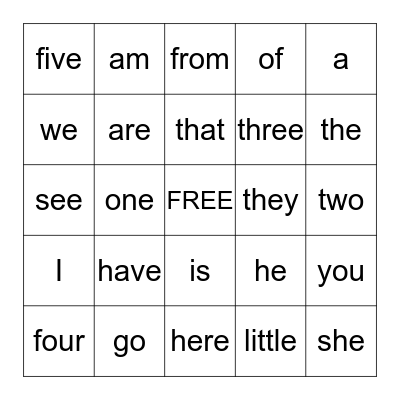 Sight Words #1 Bingo Card