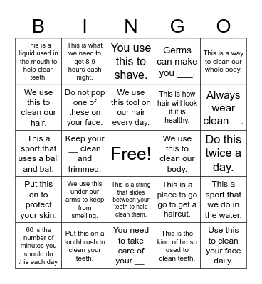 Grooming & Health Bingo Card