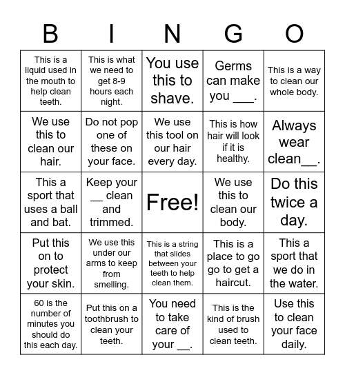 Grooming & Health Bingo Card