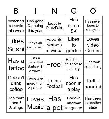 Get You Know You Bingo Card
