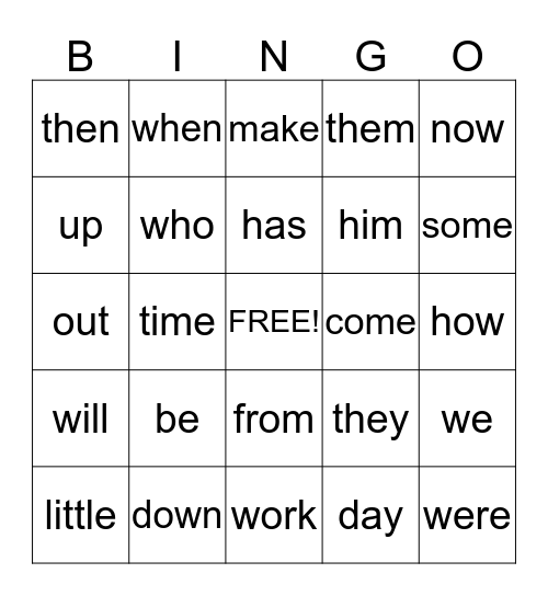 Sight Words Level 2 Bingo Card